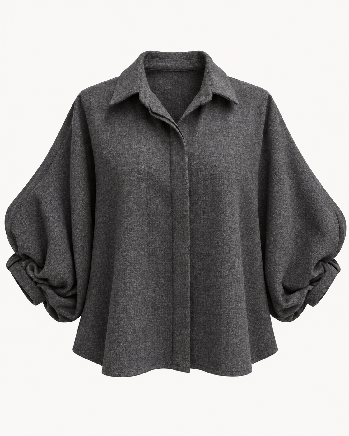 Chemisier uni gris anthracite tissu chaud manches bouffantes