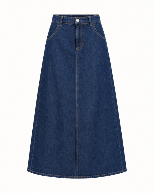 Jupe longue évasée denim bleu jean 100% coton – OR SHÉLI
