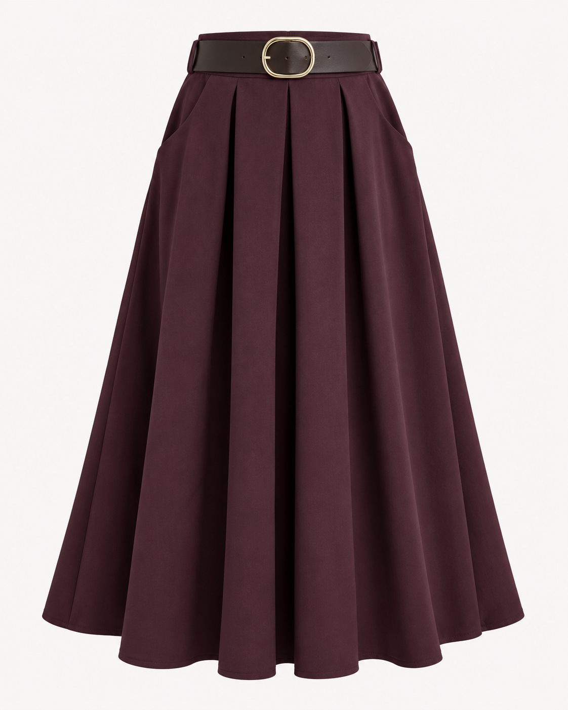 Jupe longue plissée prune avec ceinture marron OR SHÉLI