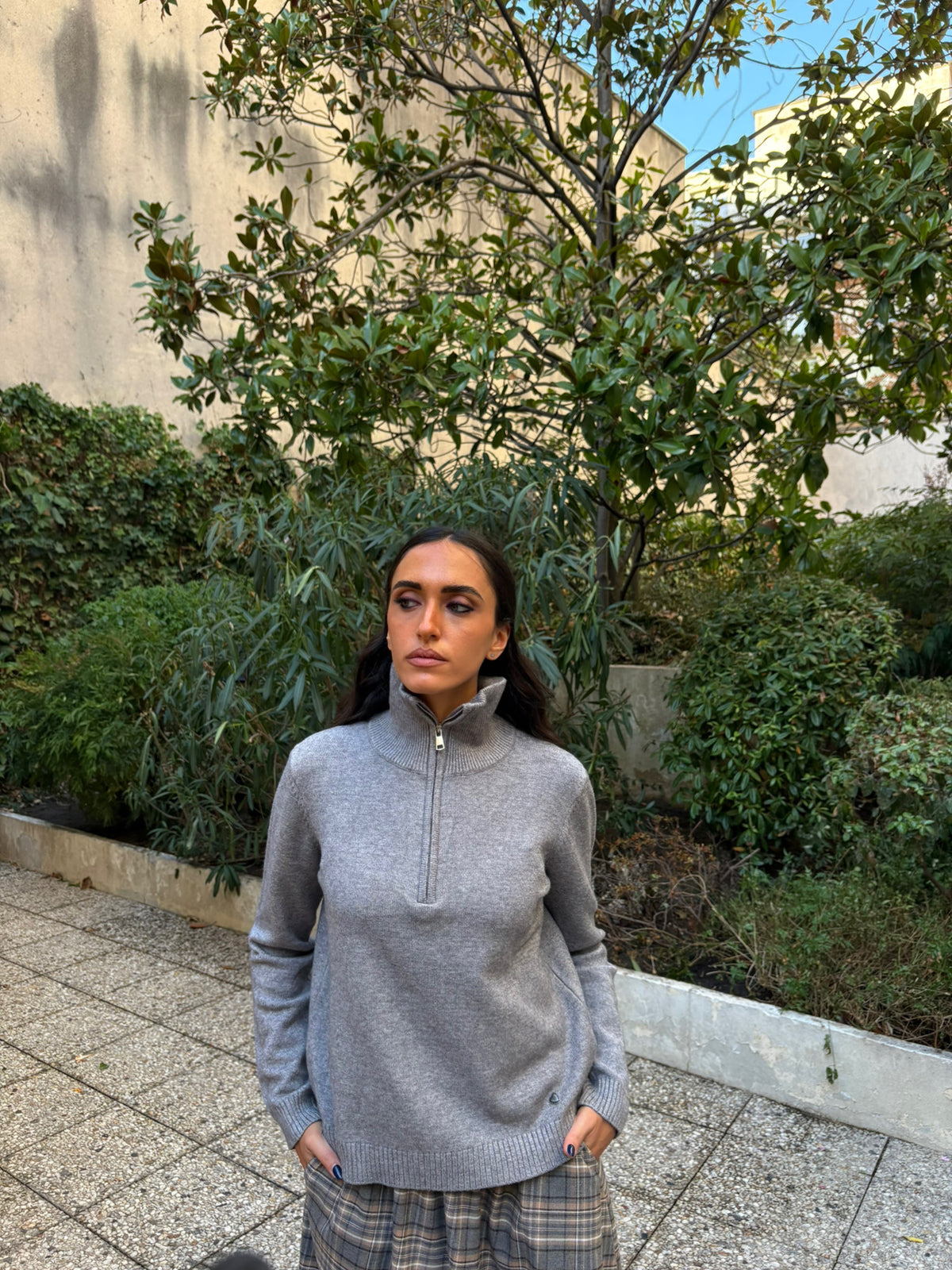 Pull col zippé en maille gris chiné – taille unique – OR SHÉLI