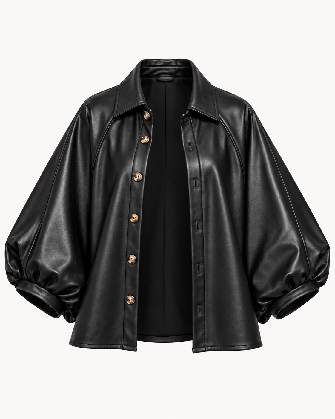 Surchemise similicuir noir manches bouffantes portée ouverte en veste