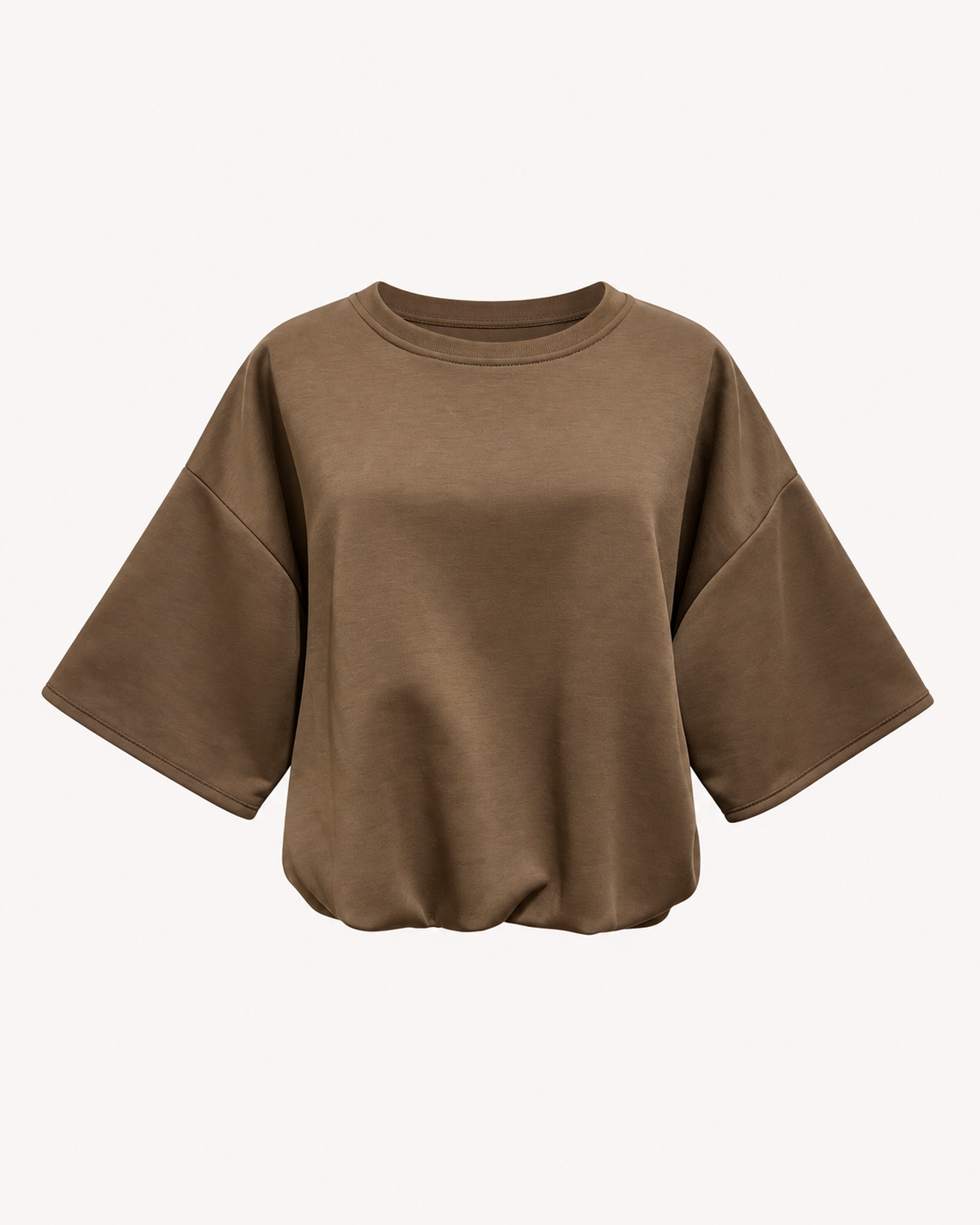 Tee-shirt ballon uni marron effet blousant manches longues - OR SHÉLI