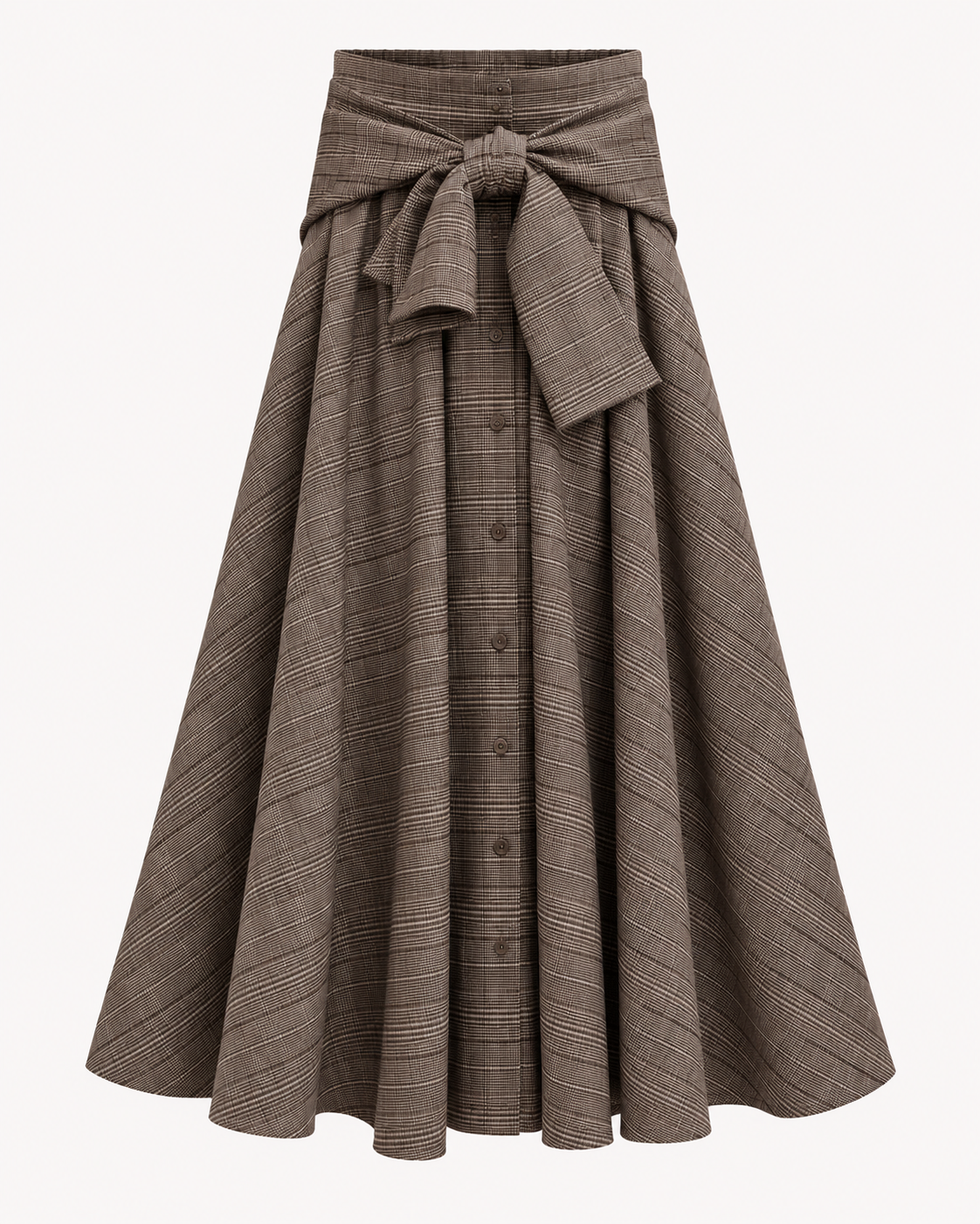 Jupe longue à carreaux gris avec nœud ceinture - OR SHÉLI