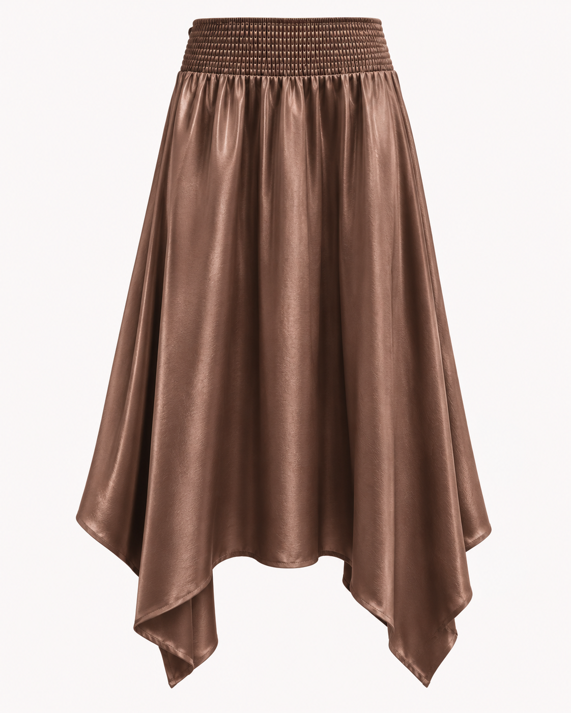 Jupe longue asymétrique marron taille smockée - OR SHÉLI
