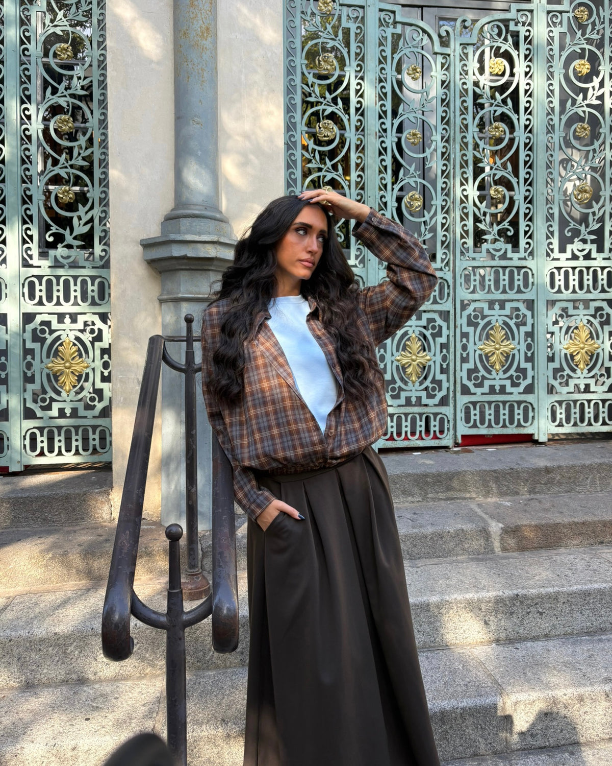 Chemise bomber carreaux marron bleu OR SHÉLI