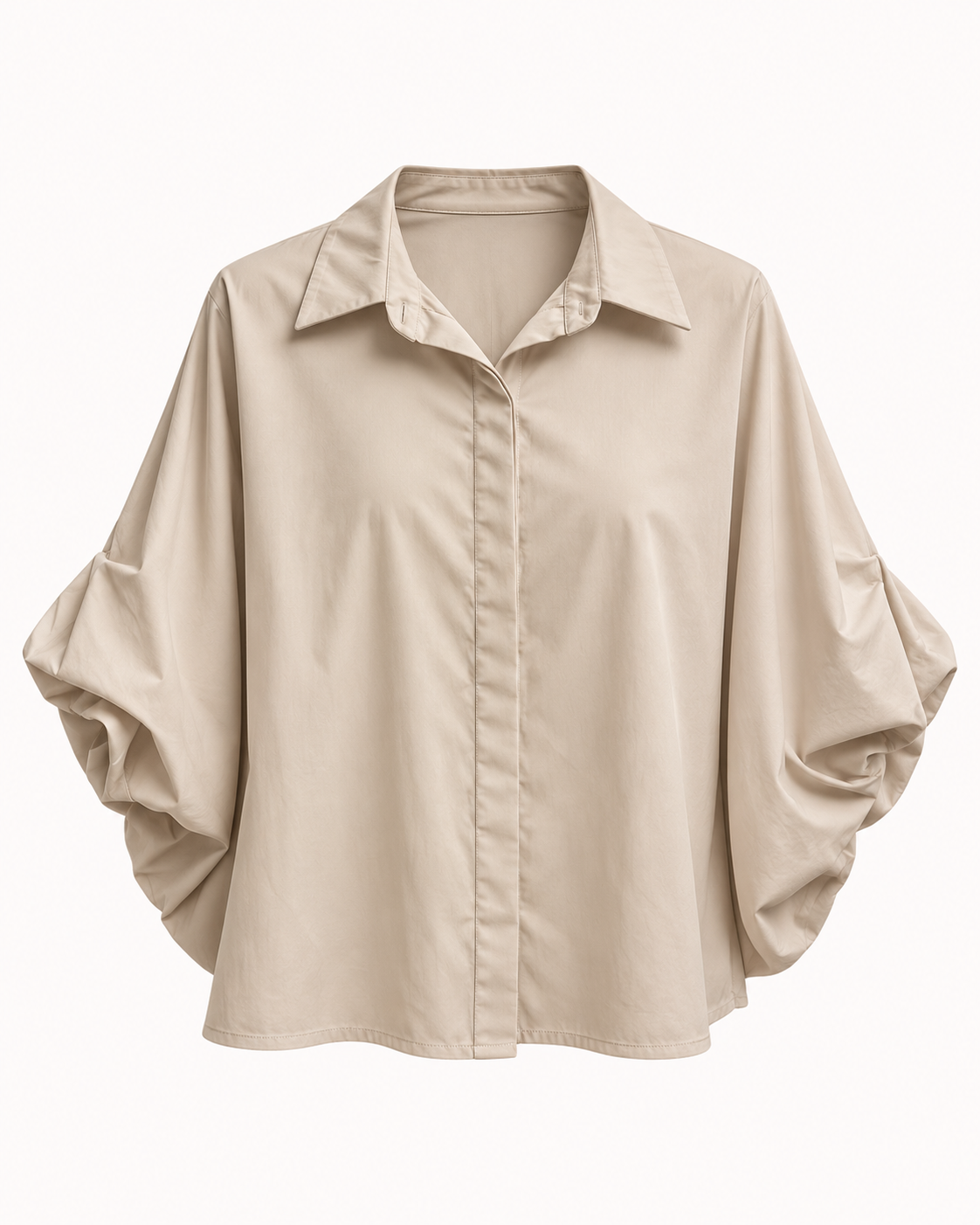 Chemisier beige sable manches bouffantes ajustables bouton dissimulé taille unique – OR SHÉLI