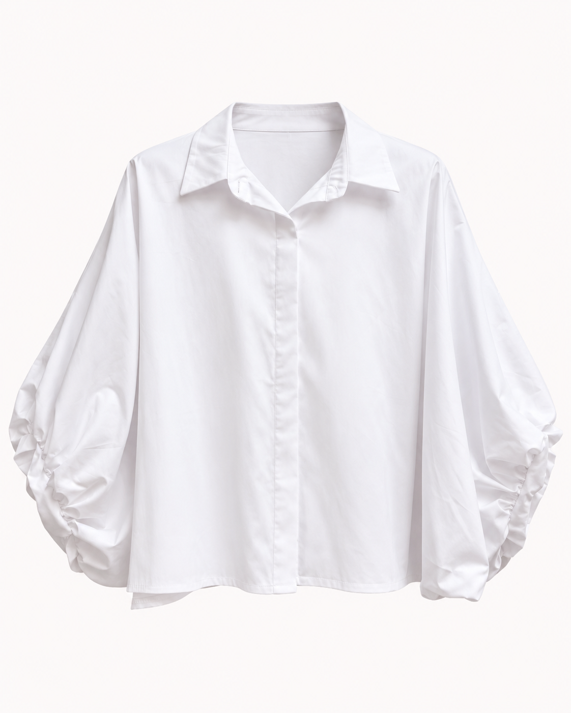 Chemisier blanc manches bouffantes ajustables bouton dissimulé taille unique – OR SHÉLI