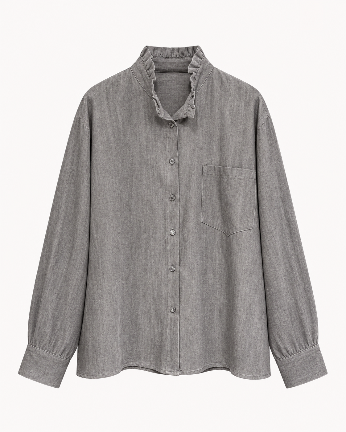 Chemisier col volanté gris chiné OR SHÉLI