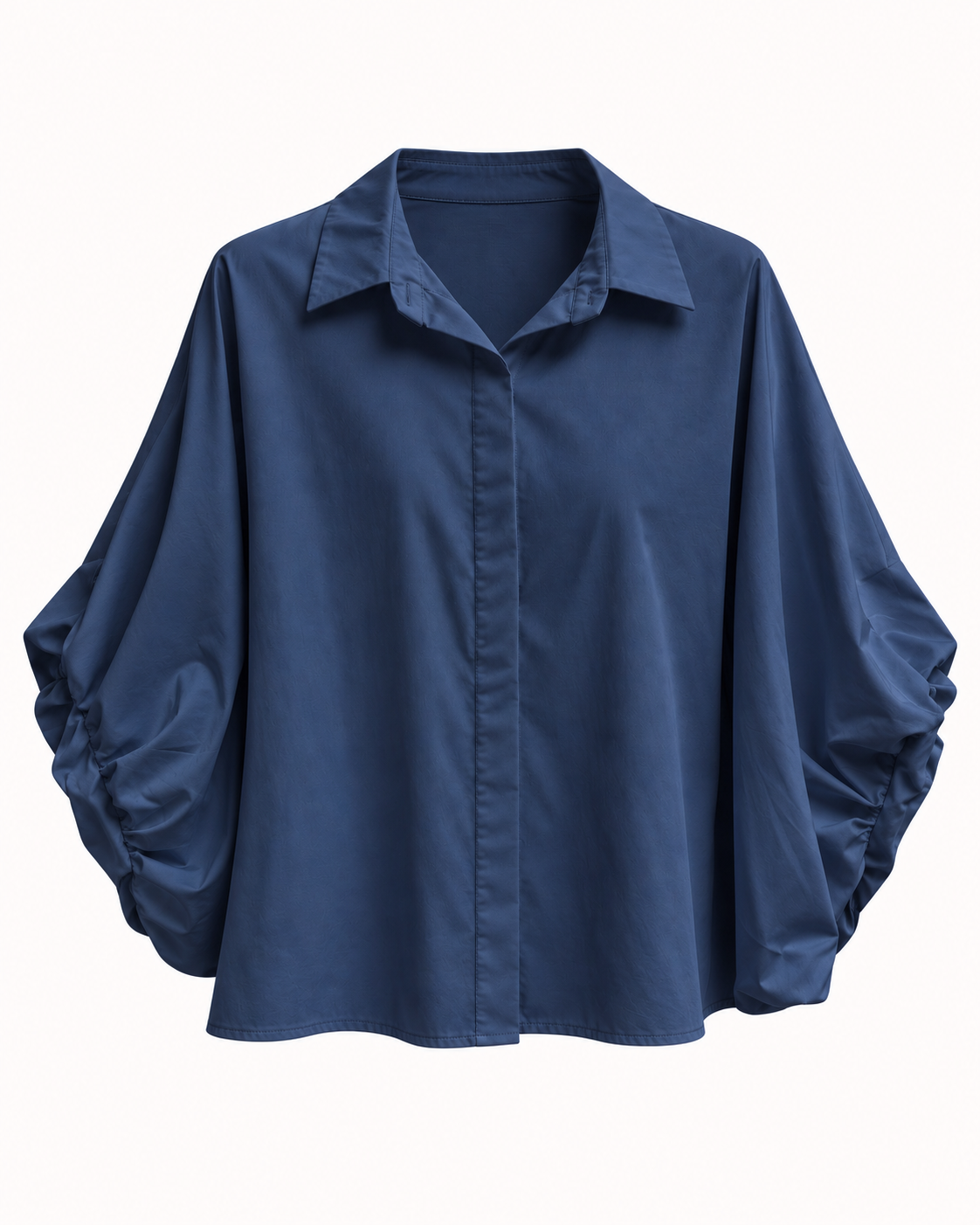 Chemisier bleu marine manches bouffantes ajustables bouton dissimulé taille unique – OR SHÉLI