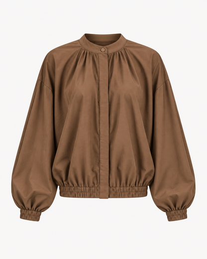 Chemisier surchemise veste 3 en 1 marron glacé manches longues – OR SHÉLI