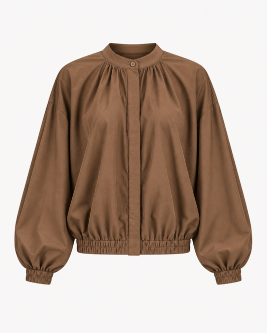 Chemisier surchemise veste 3 en 1 marron glacé manches longues – OR SHÉLI