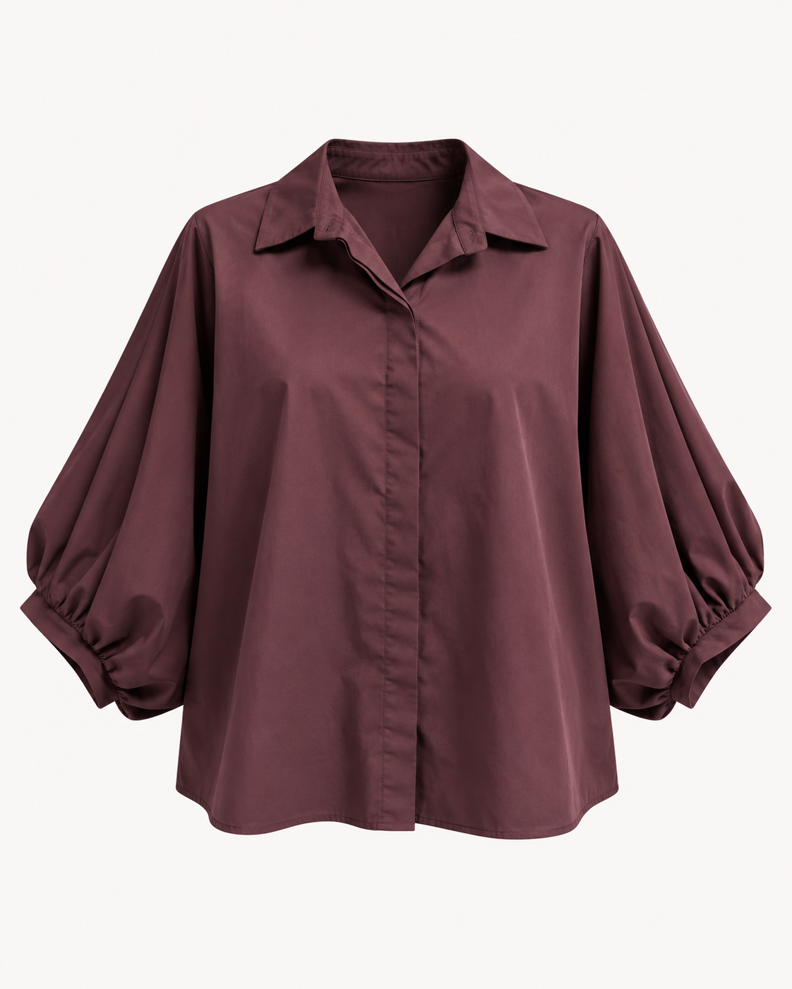 Chemisier en popeline prune manches bouffantes col chemisier