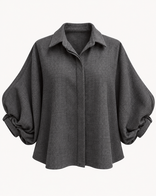 Chemisier uni gris anthracite tissu chaud manches bouffantes