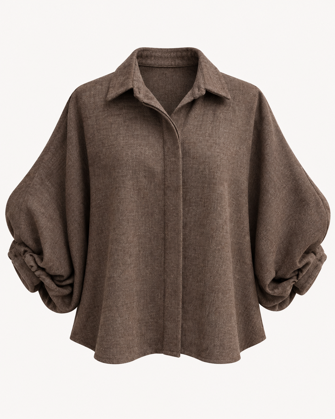 Chemisier uni marron chaud tissu chaud manches bouffantes