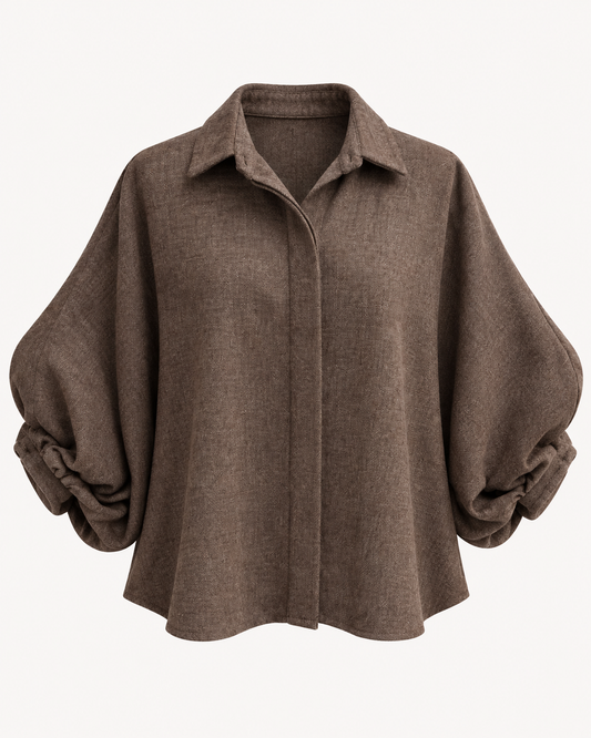 Chemisier uni marron chaud tissu chaud manches bouffantes