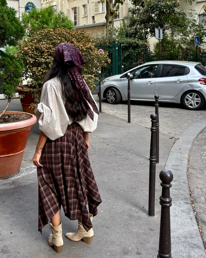 Jupe asymétrique carreaux prune crème OR SHÉLI