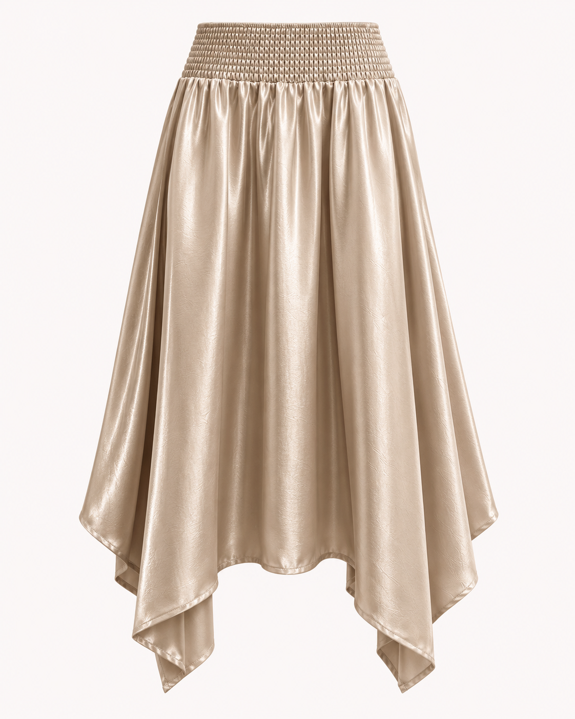 Jupe longue asymétrique champagne taille smockée - OR SHÉLI