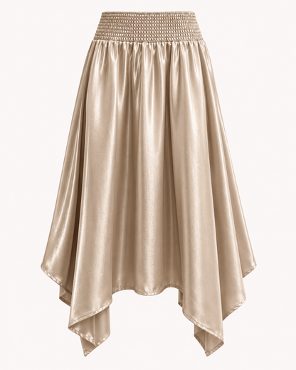 Jupe longue asymétrique champagne taille smockée - OR SHÉLI