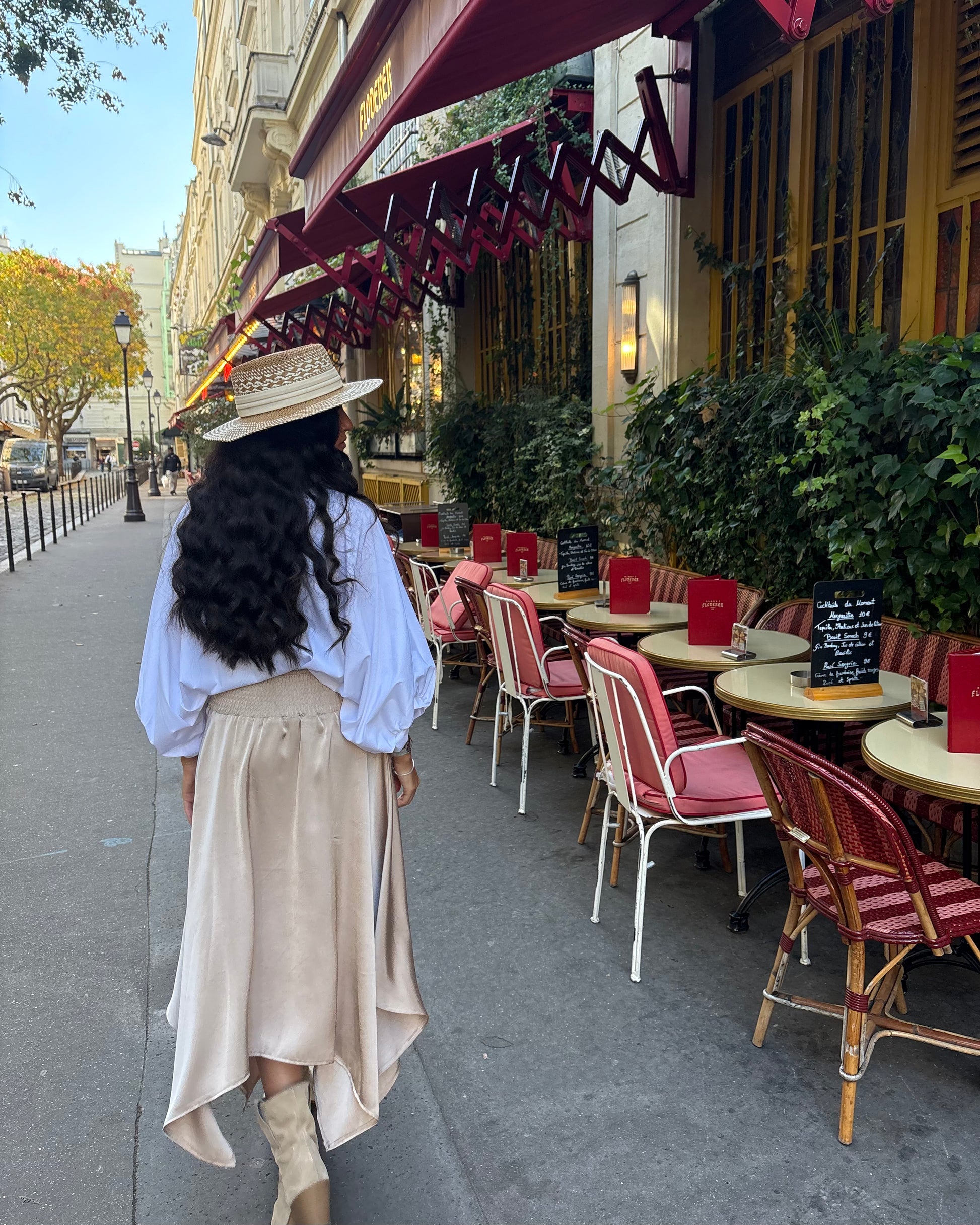 Jupe longue asymétrique champagne taille smockée - OR SHÉLI