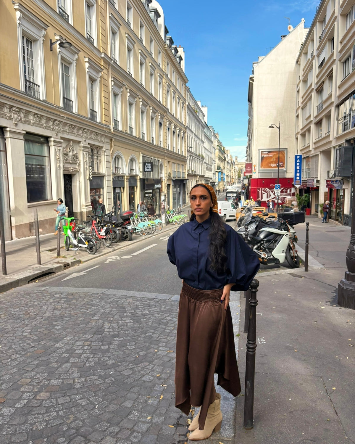 Jupe longue asymétrique marron taille smockée - OR SHÉLI