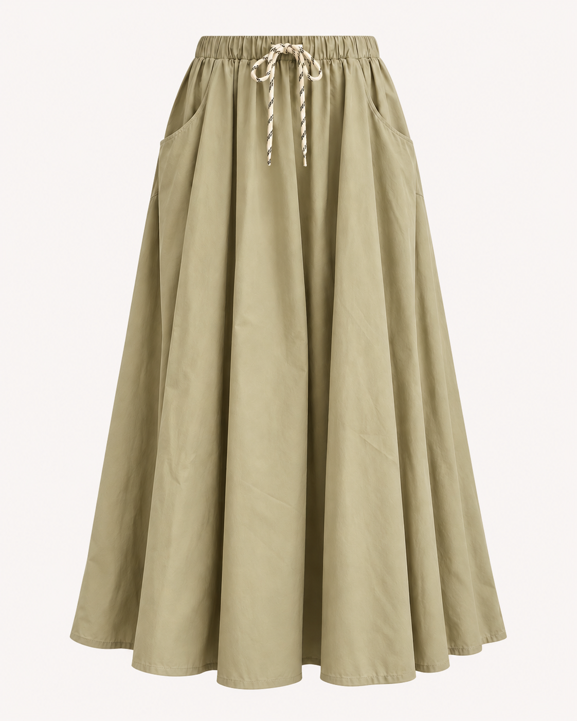 Jupe ballon longue beige avec poches et cordon à la taille - OR SHÉLI