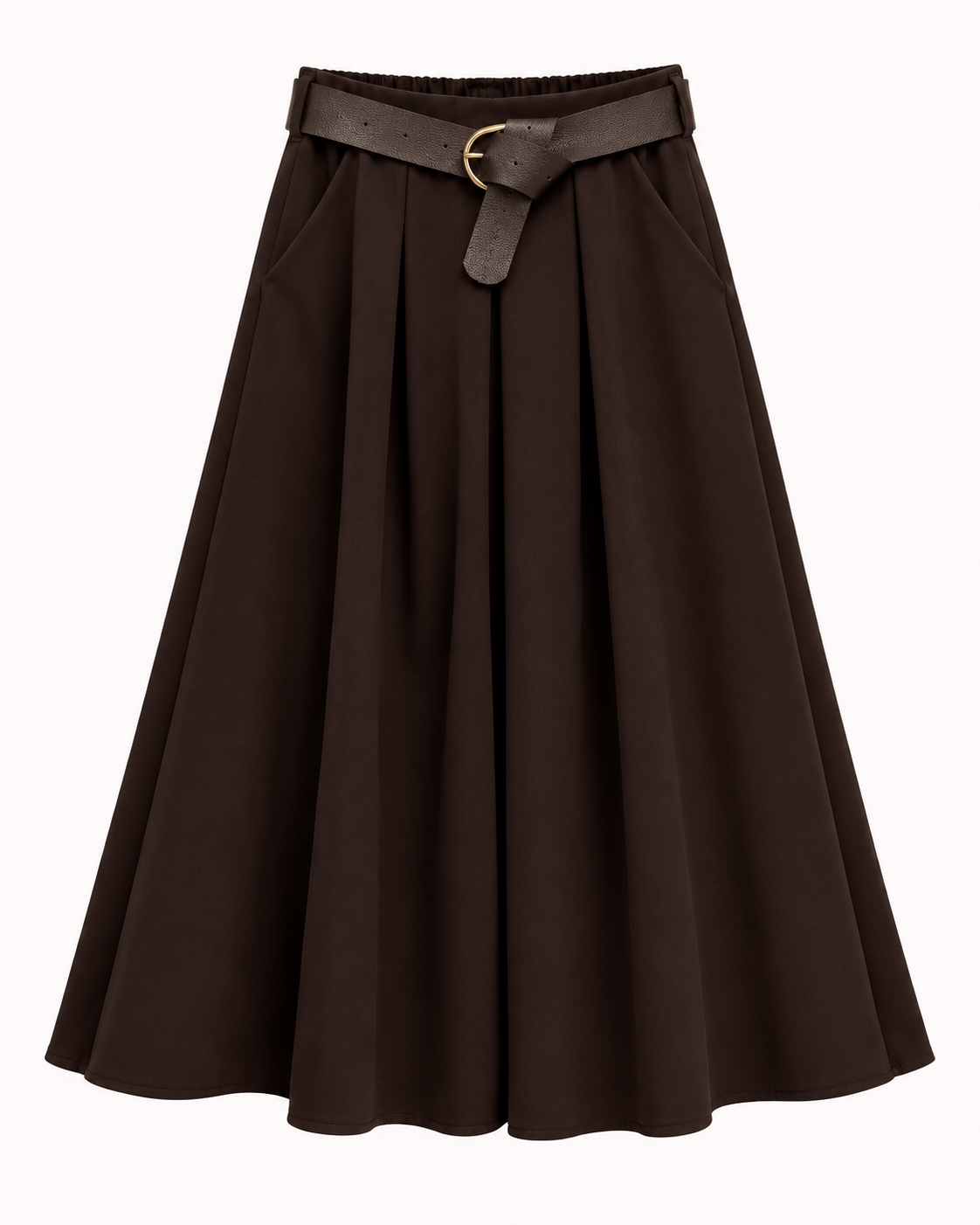 Jupe midi plissée chocolat avec ceinture OR SHÉLI
