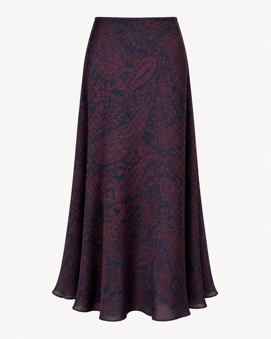 Jupe longue fluide imprimé paisley navy et bordeaux - OR SHÉLI