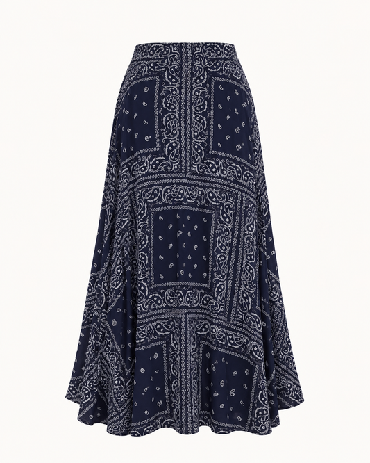 Jupe longue fluide imprimé bandana bleu marine et blanc OR SHÉLI