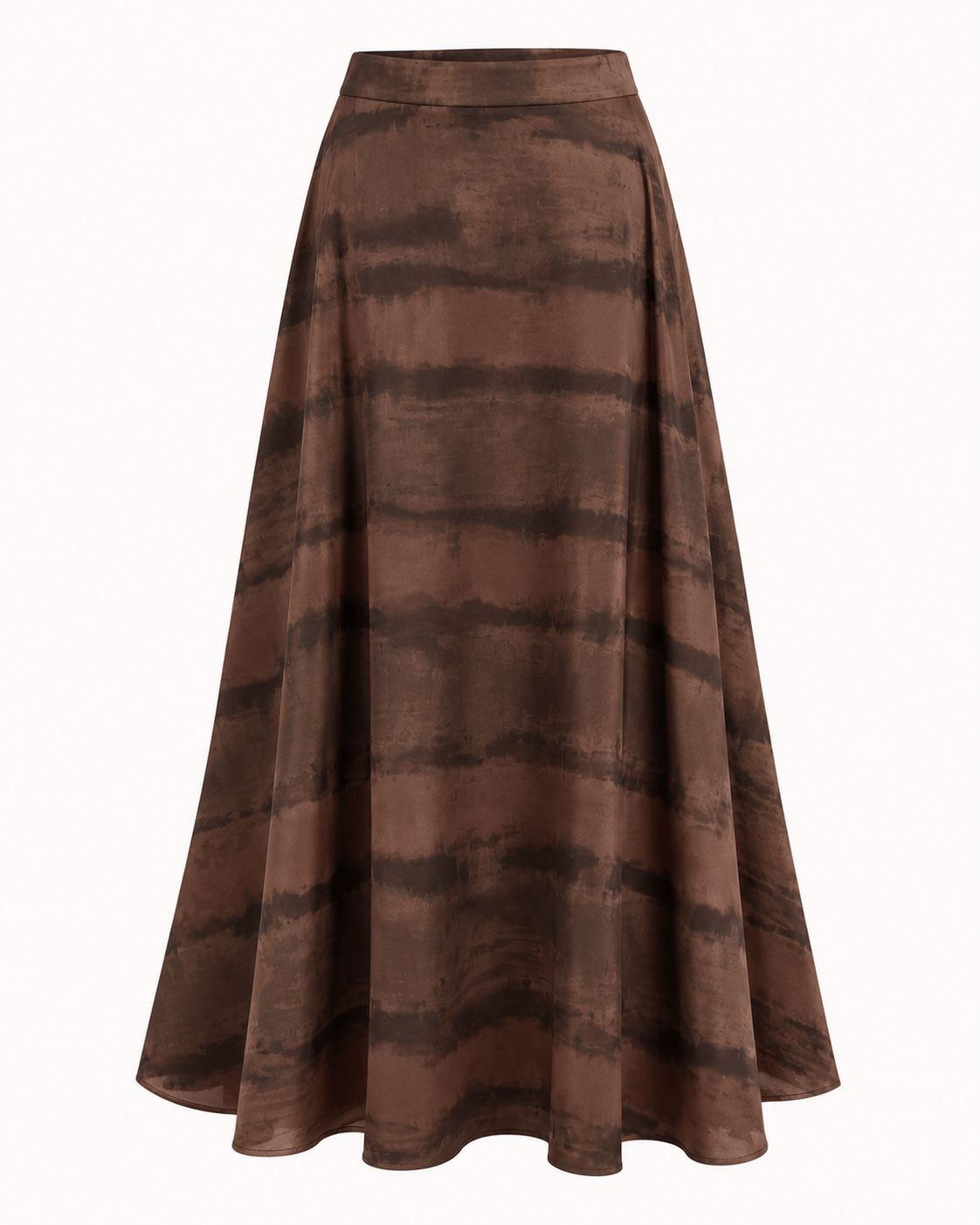 Jupe longue fluide tie-and-dye marron chocolat, coupe évasée maxi taille unique – OR SHÉLI