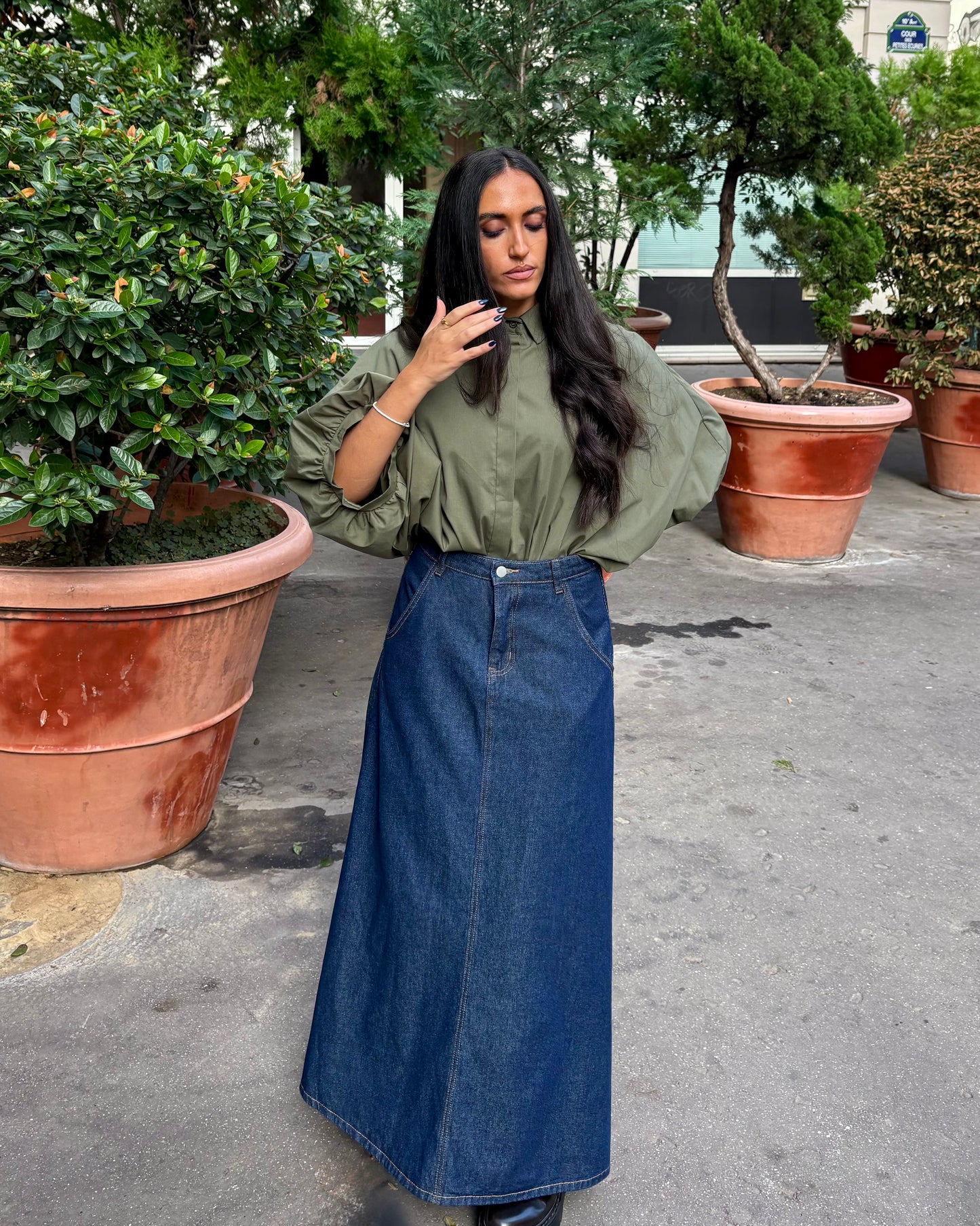 Jupe longue évasée denim bleu jean 100% coton – OR SHÉLI