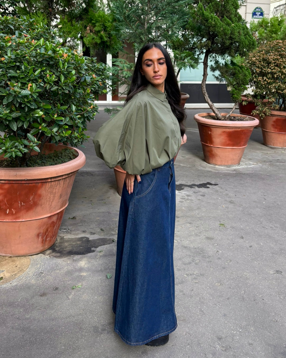 Jupe longue évasée denim bleu jean 100% coton – OR SHÉLI