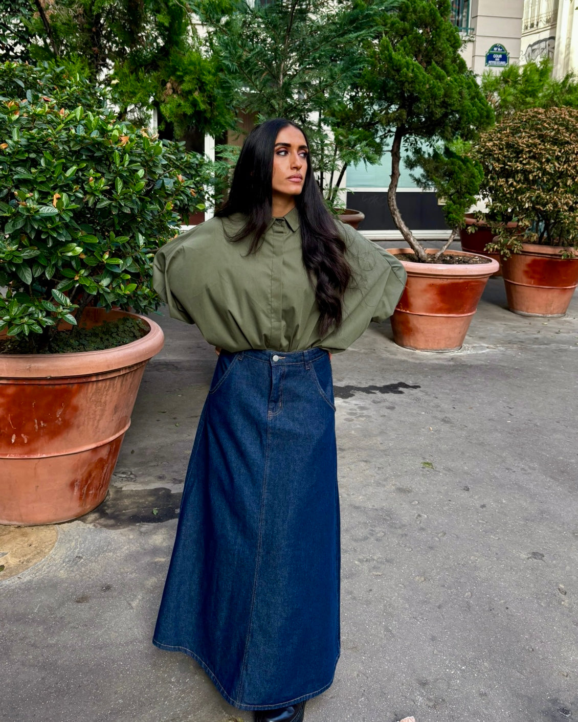Jupe longue évasée denim bleu jean 100% coton – OR SHÉLI