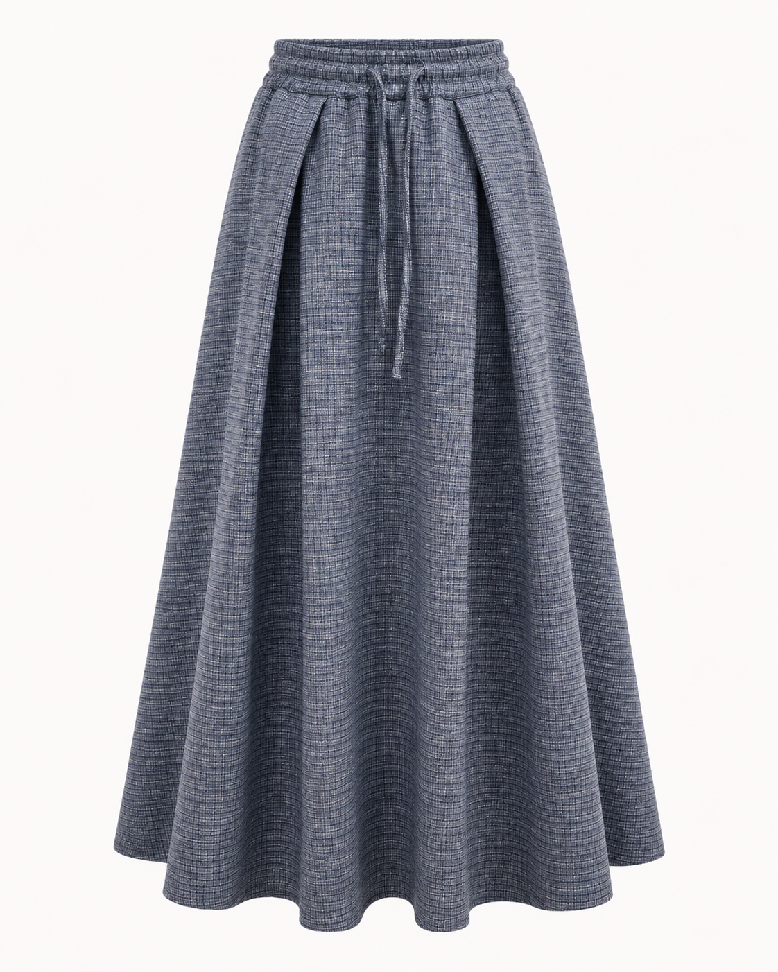 Jupe longue plissée micro-carreaux gris avec ceinture élastique et cordon – OR SHÉLI