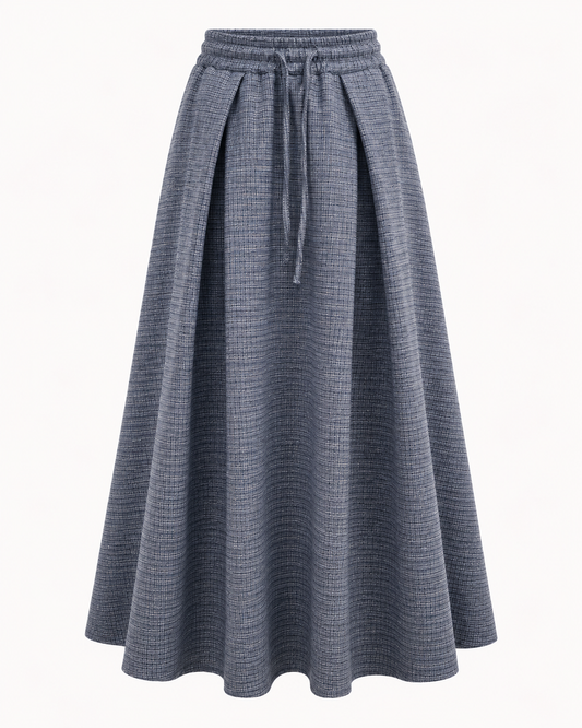Jupe longue plissée micro-carreaux gris avec ceinture élastique et cordon – OR SHÉLI