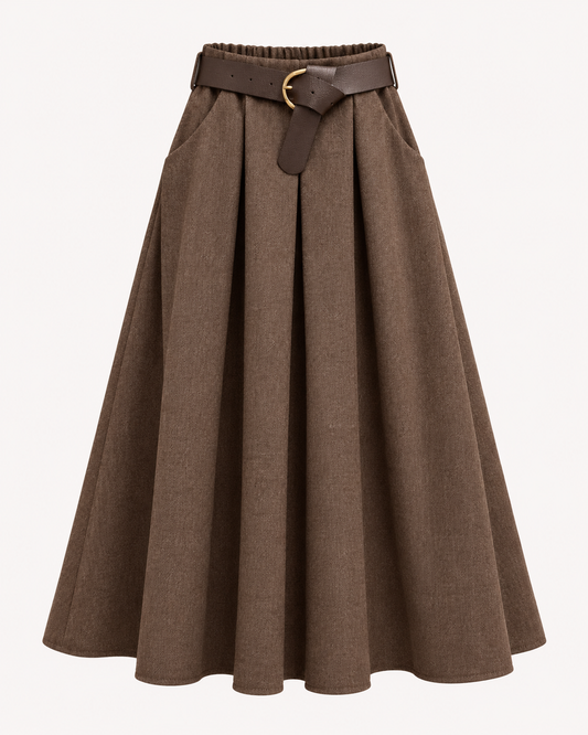 Jupe longue plissée marron avec ceinture à nœud OR SHÉLI