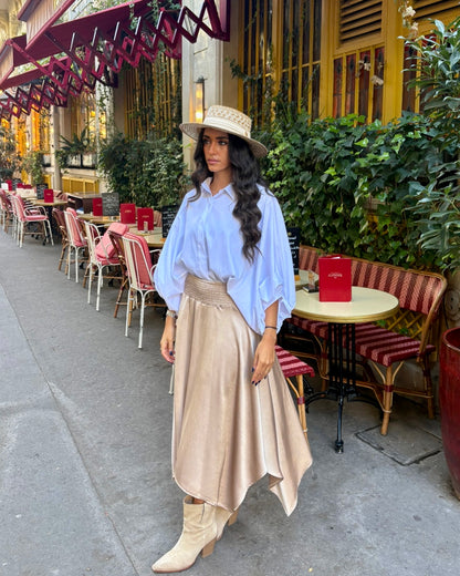 Jupe longue asymétrique champagne taille smockée - OR SHÉLI
