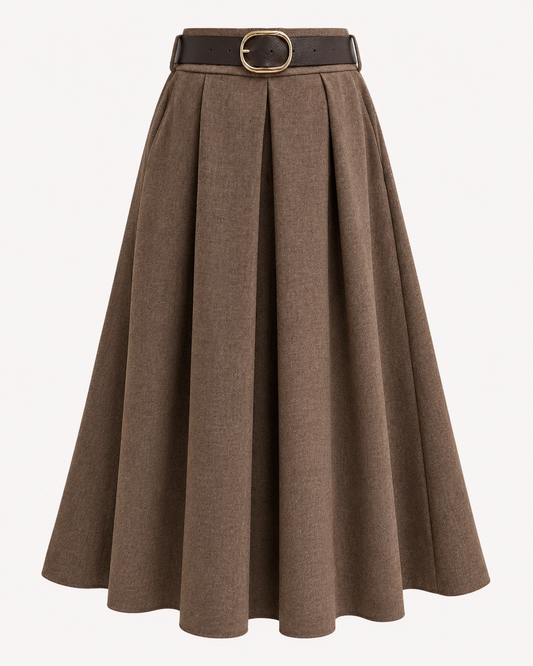 Jupe longue plissée marron avec ceinture marron OR SHÉLI