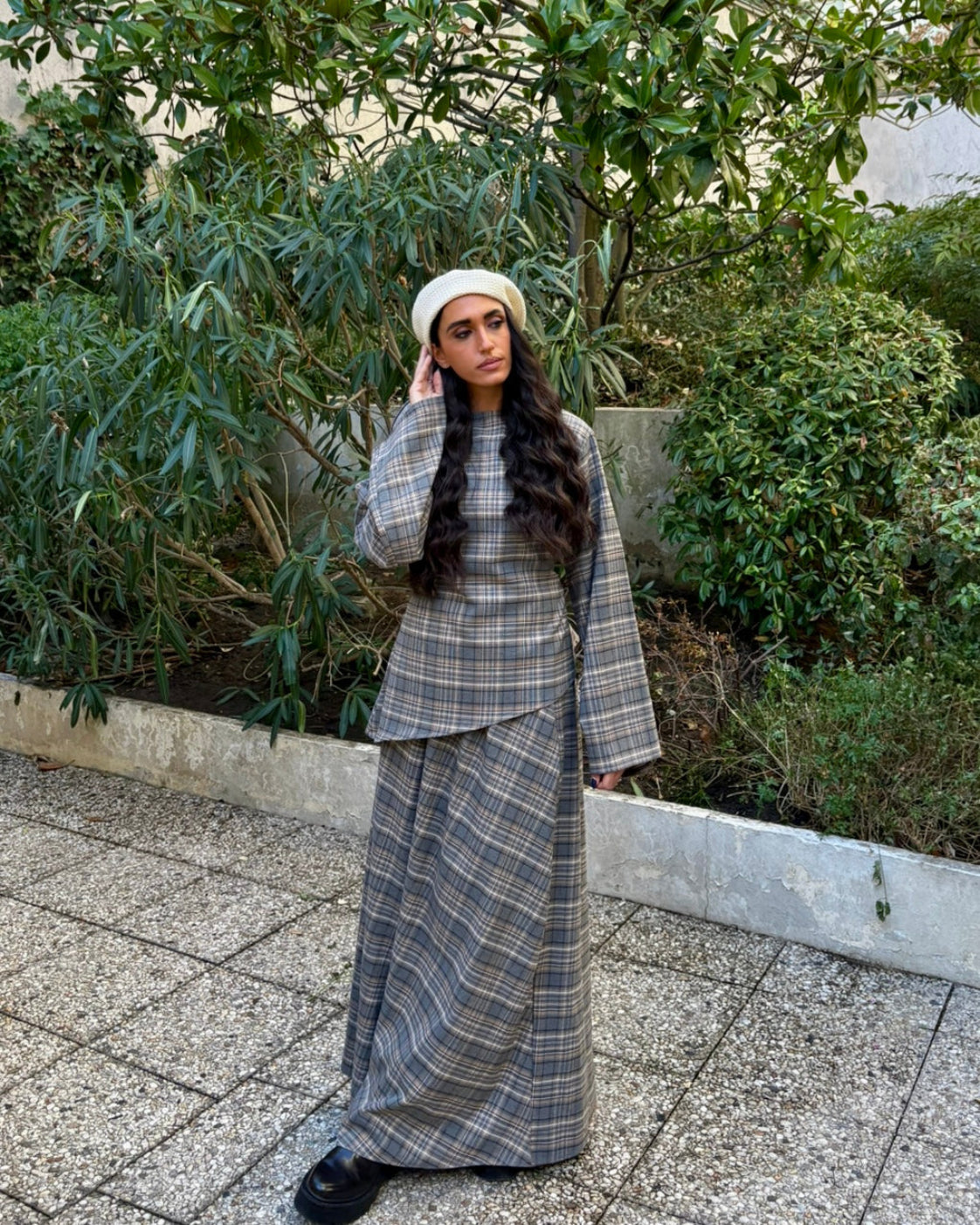 Jupe longue carreaux gris élastique OR SHÉLI
