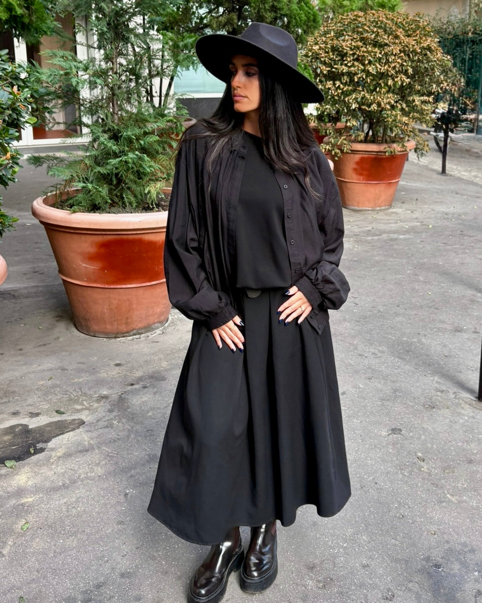Jupe midi plissée noire avec ceinture OR SHÉLI