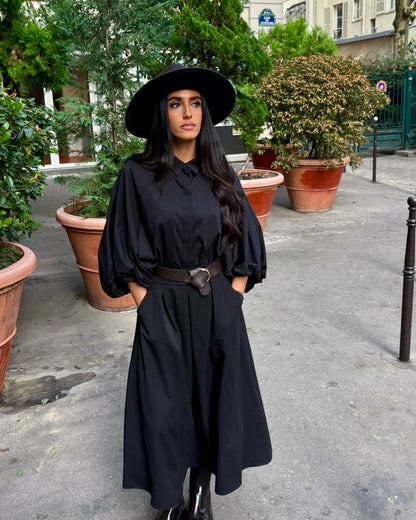 Jupe midi plissée noire avec ceinture OR SHÉLI