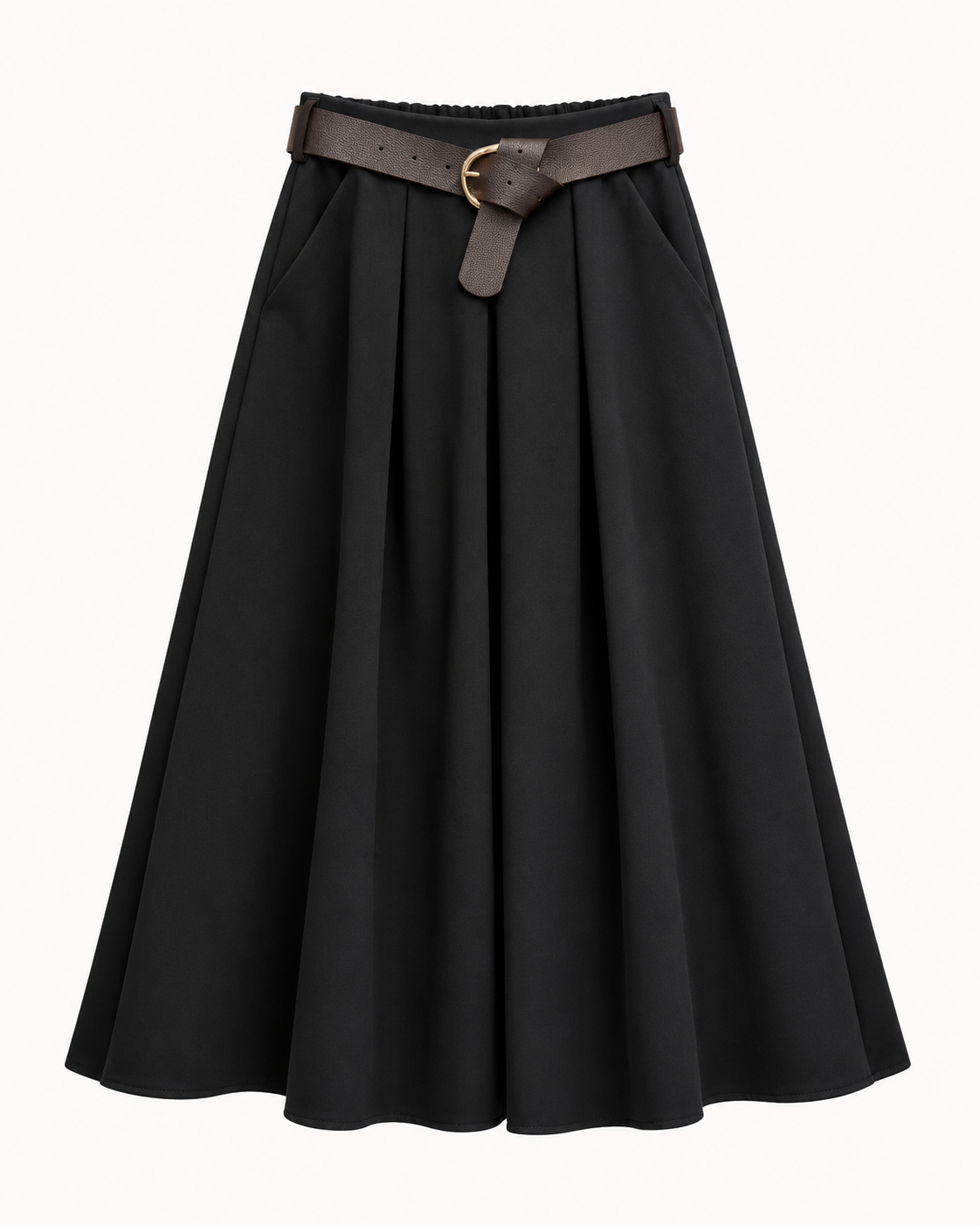 Jupe midi plissée noire avec ceinture OR SHÉLI