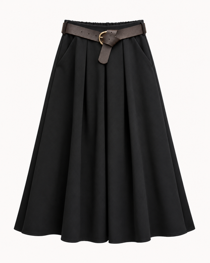 Jupe midi plissée noire avec ceinture OR SHÉLI