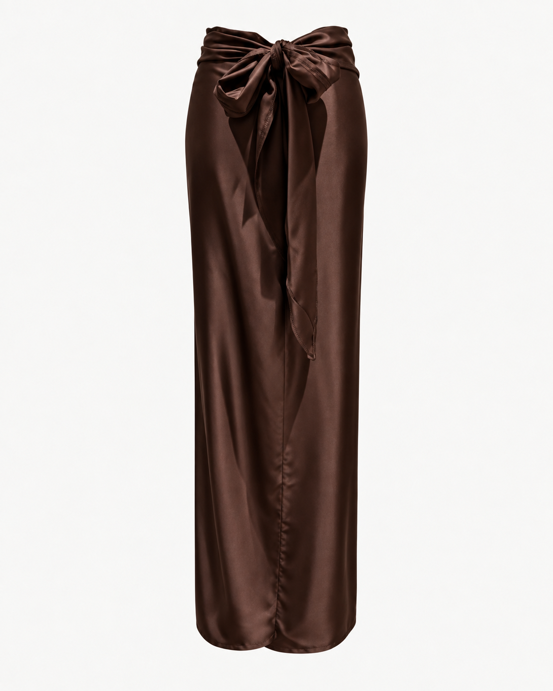 Jupe paréo longue en satin marron avec fente et nœud à nouer - OR SHÉLI