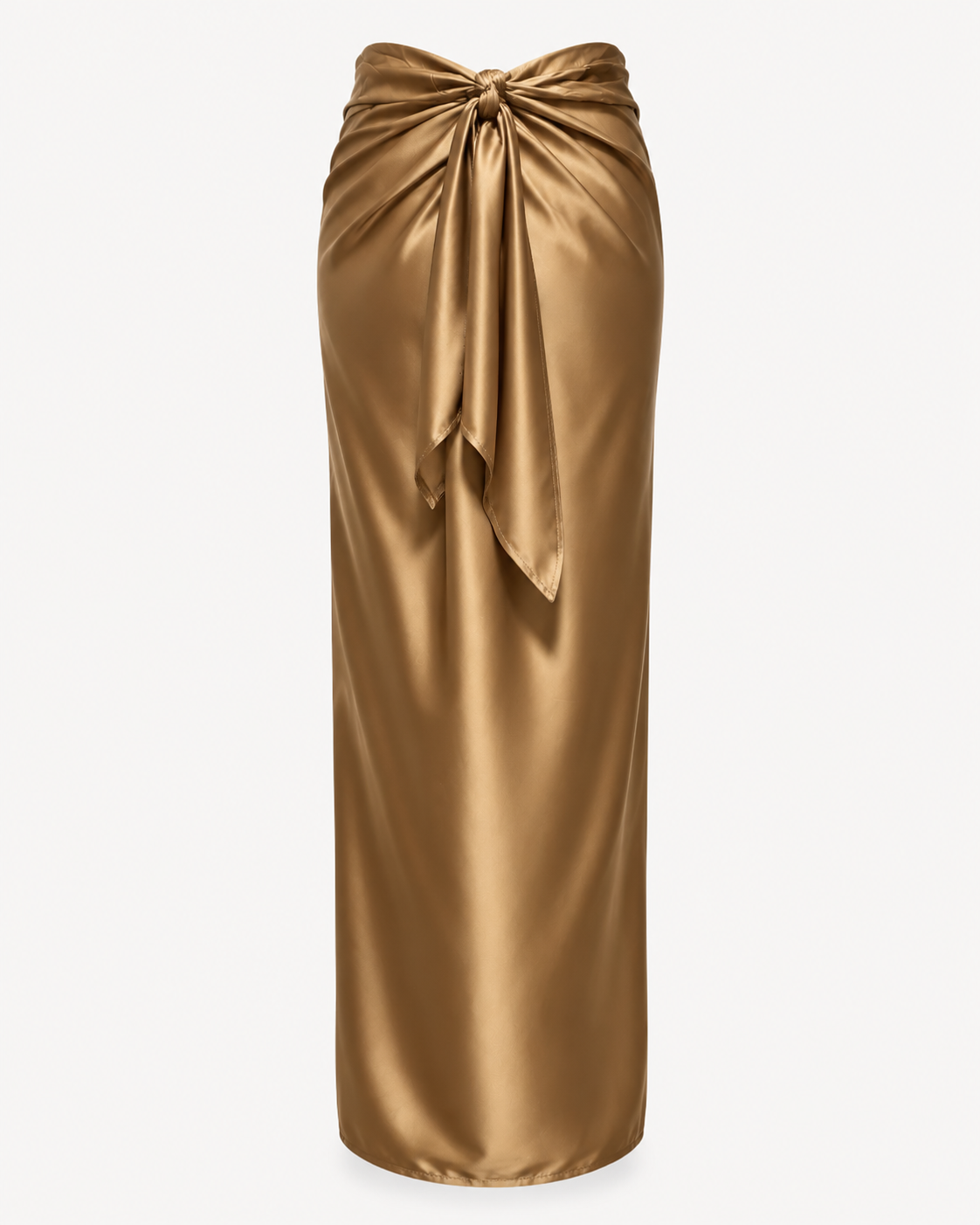 Jupe paréo longue en satin doré champagne avec fente et nœud à nouer - OR SHÉLI
