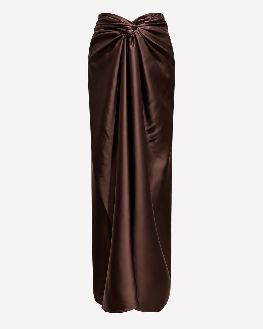Jupe paréo longue en satin marron avec fente et nœud à nouer – OR SHÉLI