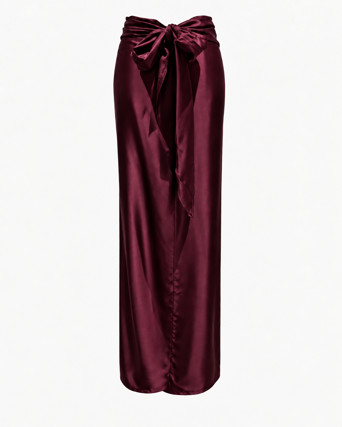Jupe paréo longue en satin bordeaux avec fente et nœud à nouer - OR SHÉLI