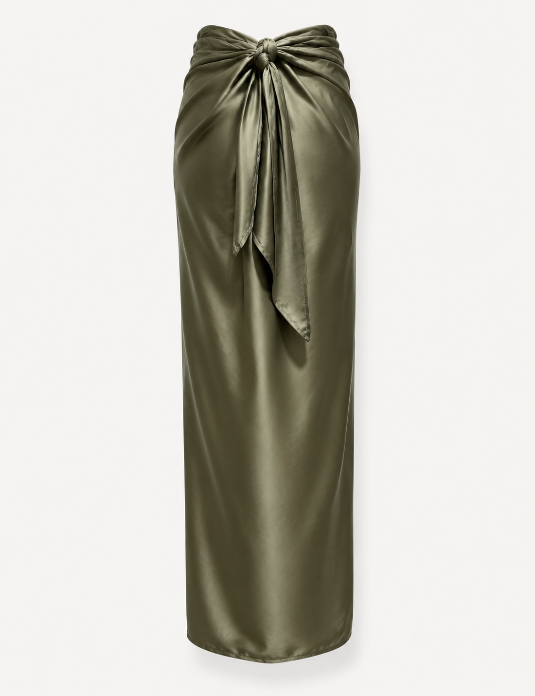 Jupe paréo longue en satin sauge avec fente et nœud à nouer – OR SHÉLI