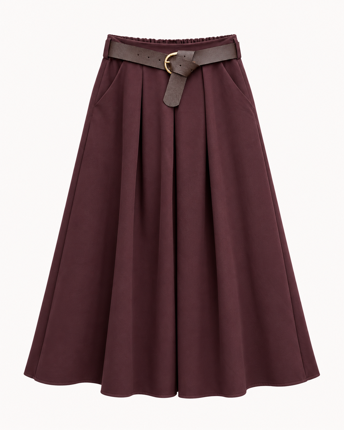 Jupe midi plissée prune avec ceinture OR SHÉLI