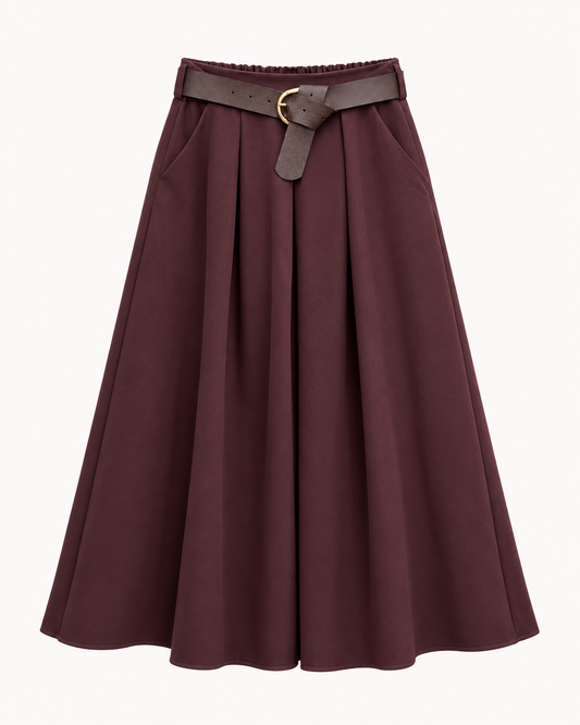 Jupe midi plissée prune avec ceinture OR SHÉLI