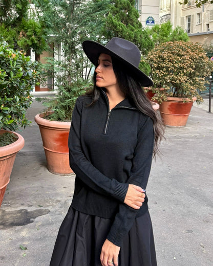 Pull col zippé en maille noire – taille unique – OR SHÉLI